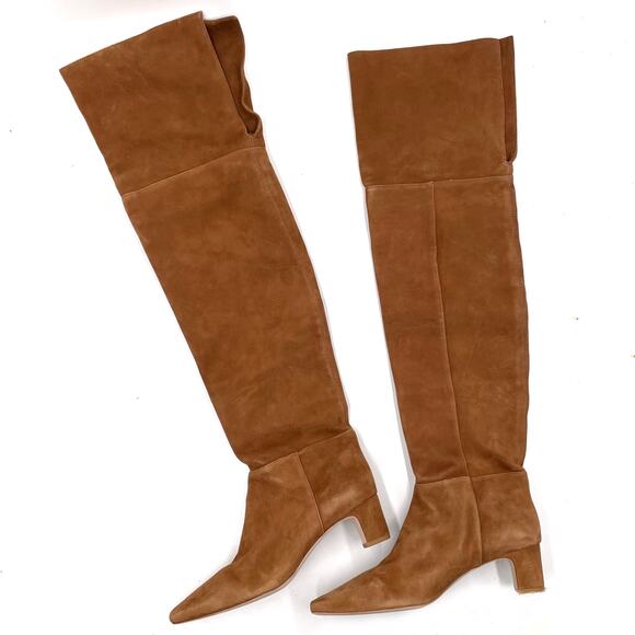 Reformation Reiss Over The Knee Boots Brown Suede Block Heel Pull On Sz 9.5 - Picture 5 of 11